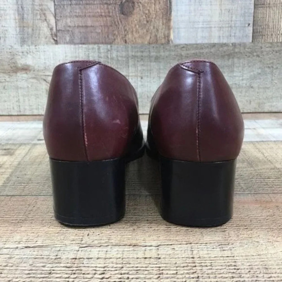 Yofi Dark Red Leather Loafer Block Heels Womens 40 Slip On Made in Israel - Picture 7 of 13